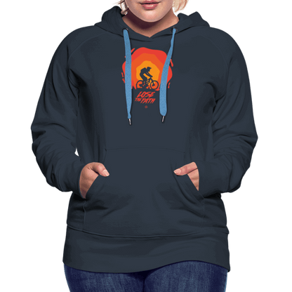 SPOD Frauen Premium Hoodie Navy / S LOSE THE PATH - CREATE YOUR OWN ADVENTURE! Woman Hoodie E-Bike-Community