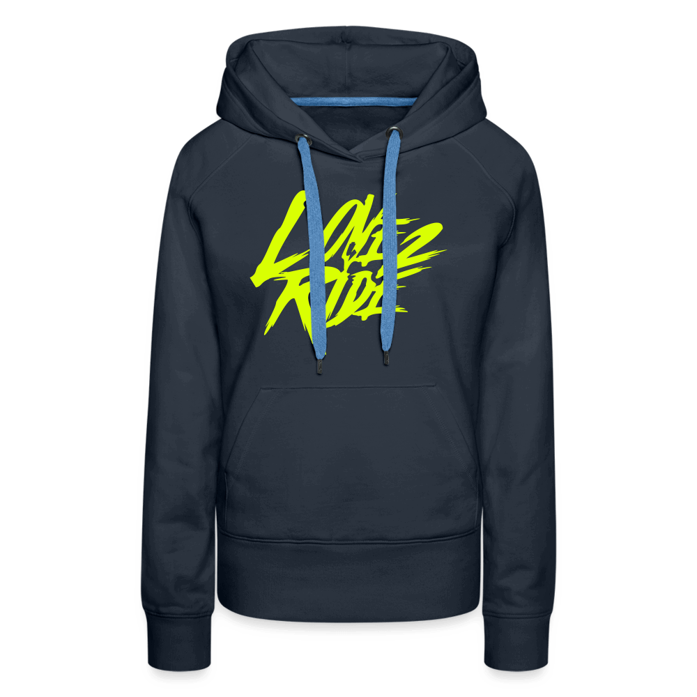 SPOD Frauen Premium Hoodie Navy / S Love 2 Ride - Neongelb Frauen Premium Hoodie E-Bike-Community