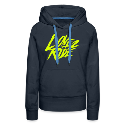 SPOD Frauen Premium Hoodie Navy / S Love 2 Ride - Neongelb Frauen Premium Hoodie E-Bike-Community