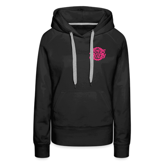 SPOD Frauen Premium Hoodie Schwarz / S Sisters of Battery - Neonpink - Frauen Premium Hoodie E-Bike-Community