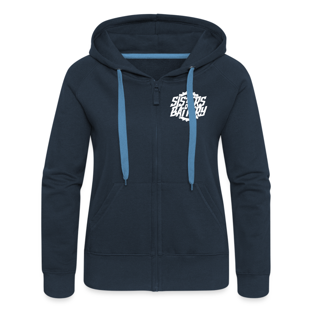 SPOD Frauen Premium Kapuzenjacke Navy / S Sisters of Battery - Front/Back - Frauen Premium Kapuzenjacke E-Bike-Community