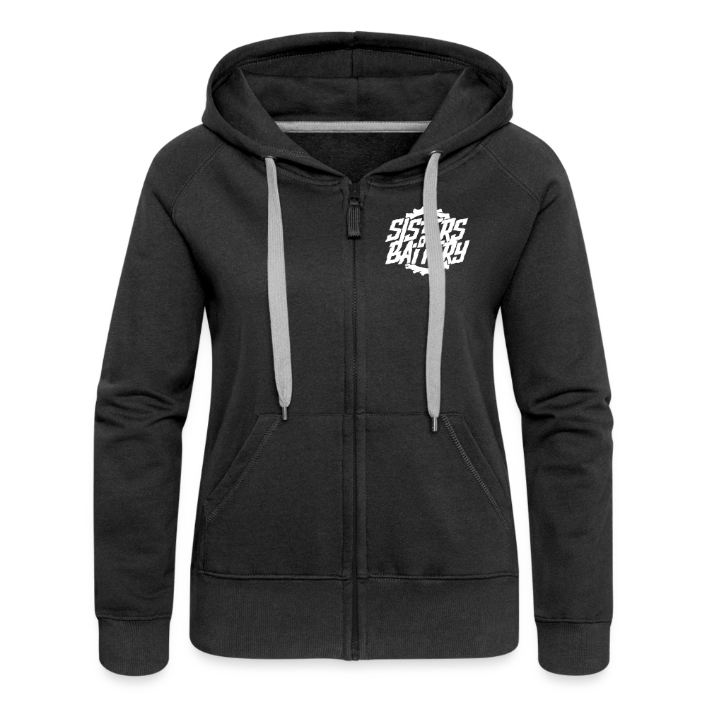 SPOD Frauen Premium Kapuzenjacke Schwarz / S Sisters of Battery - Front/Back - Frauen Premium Kapuzenjacke E-Bike-Community