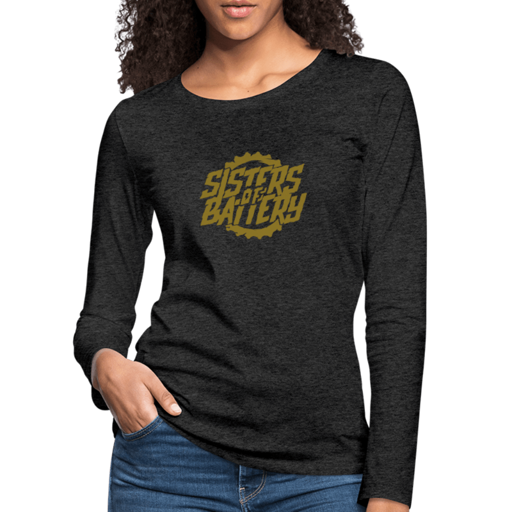 SPOD Frauen Premium Langarmshirt Anthrazit / S Sisters of Battery - Gold Edition -Frauen Premium Langarmshirt E-Bike-Community