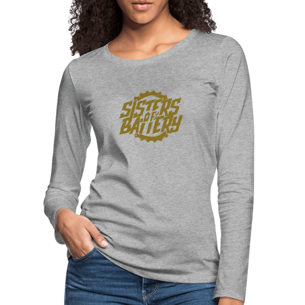 SPOD Frauen Premium Langarmshirt Grau meliert / S Sisters of Battery - Gold Edition -Frauen Premium Langarmshirt E-Bike-Community