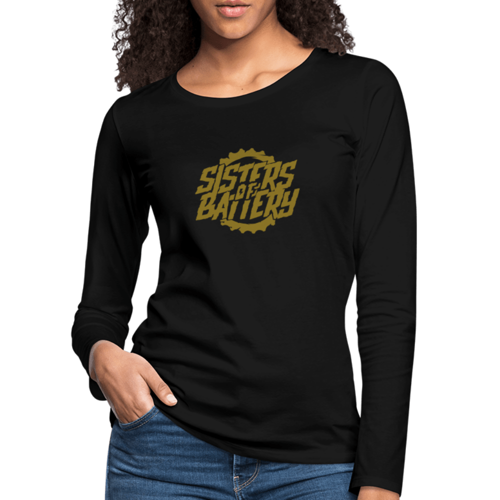 SPOD Frauen Premium Langarmshirt Schwarz / S Sisters of Battery - Gold Edition -Frauen Premium Langarmshirt E-Bike-Community