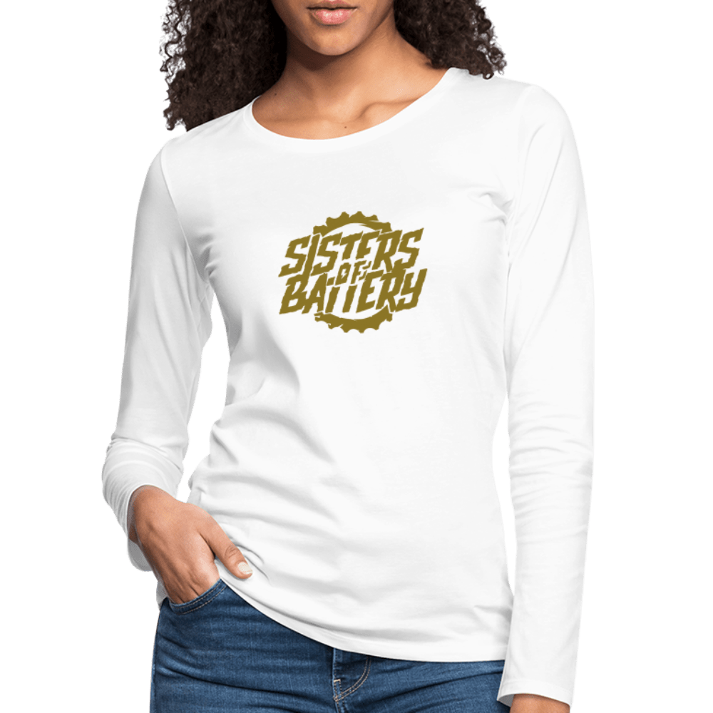 SPOD Frauen Premium Langarmshirt Weiß / S Sisters of Battery - Gold Edition -Frauen Premium Langarmshirt E-Bike-Community