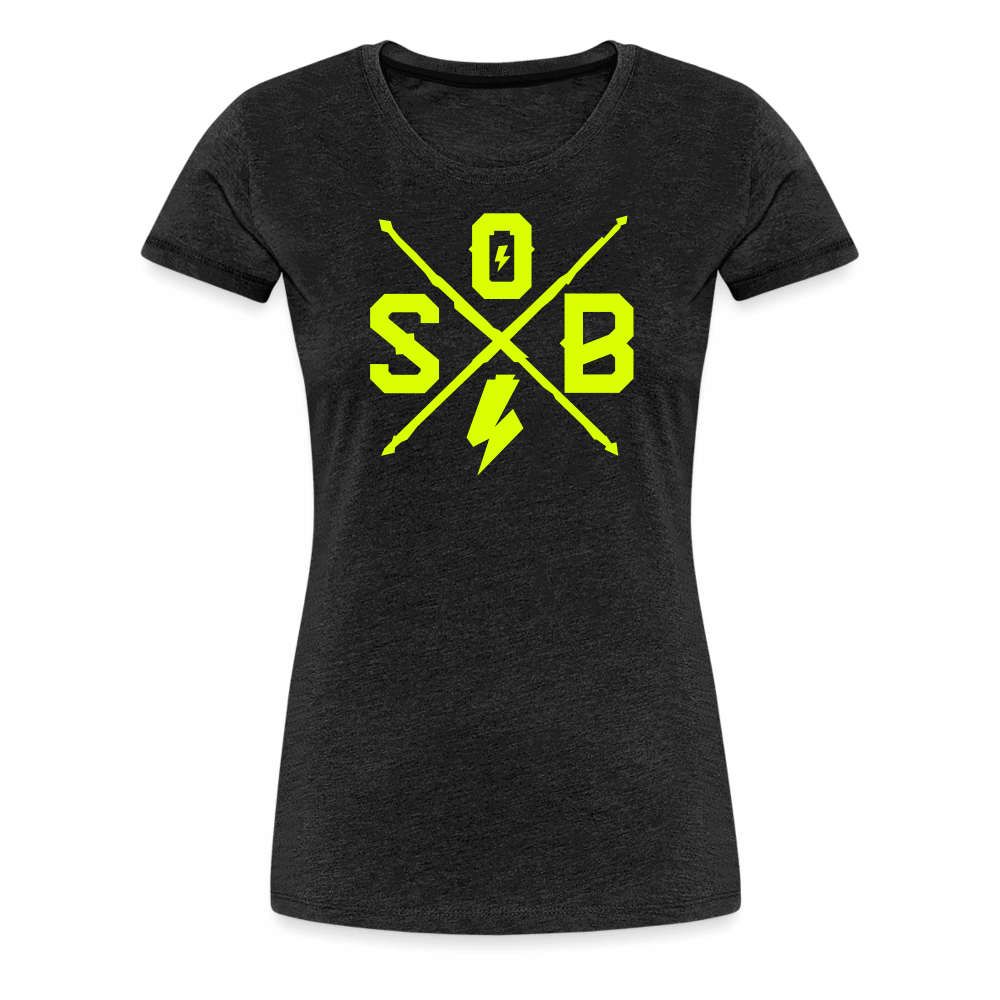 SPOD Frauen Premium T-Shirt Anthrazit / S Cross - Neongelb - Frauen Premium T-Shirt E-Bike-Community