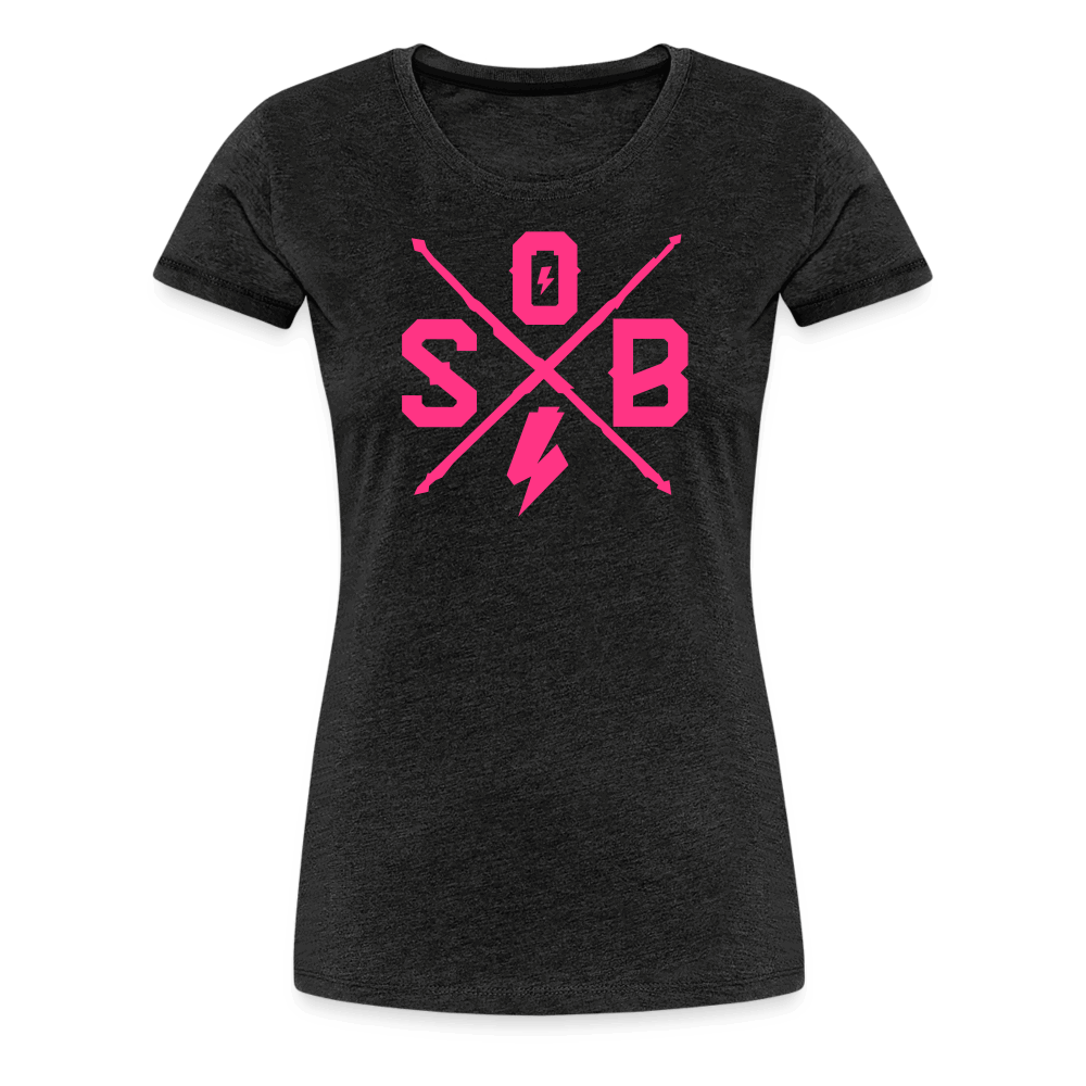 SPOD Frauen Premium T-Shirt Anthrazit / S Cross - Neonpink - Frauen Premium T-Shirt E-Bike-Community