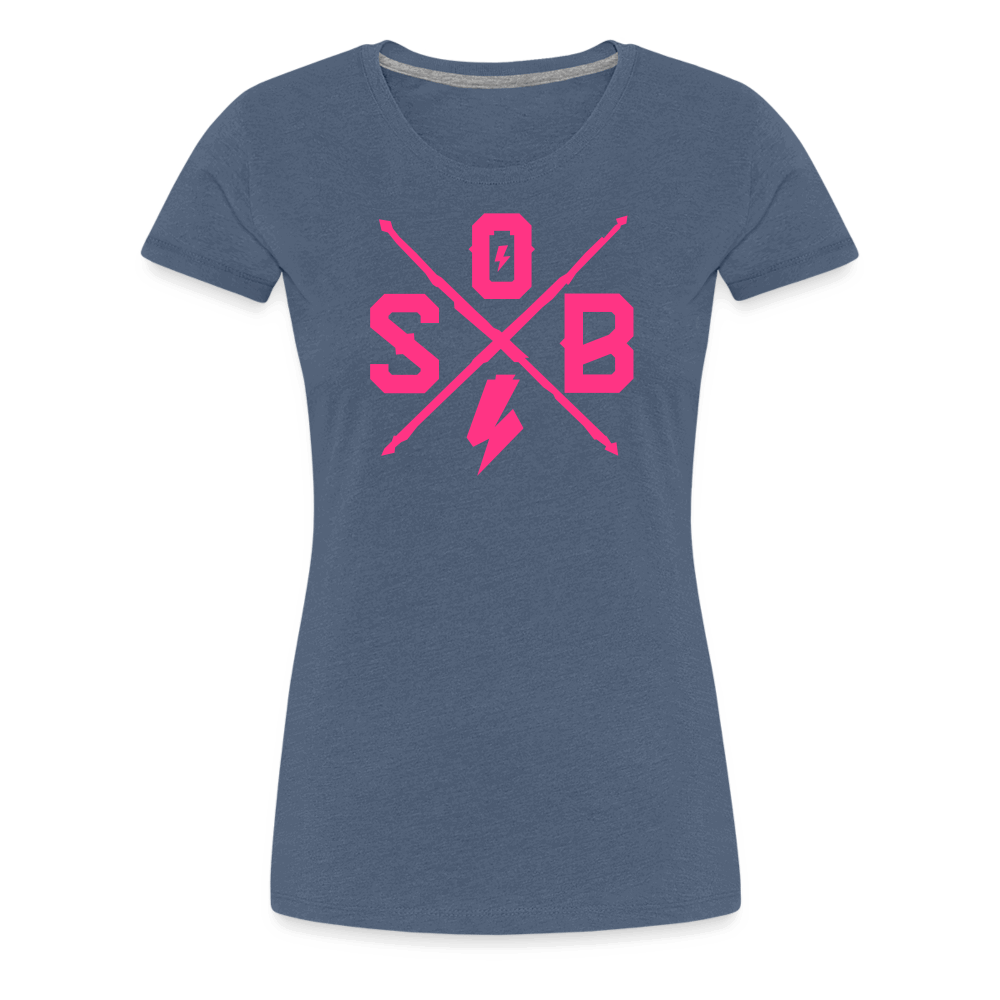 SPOD Frauen Premium T-Shirt Blau meliert / S Cross - Neonpink - Frauen Premium T-Shirt E-Bike-Community