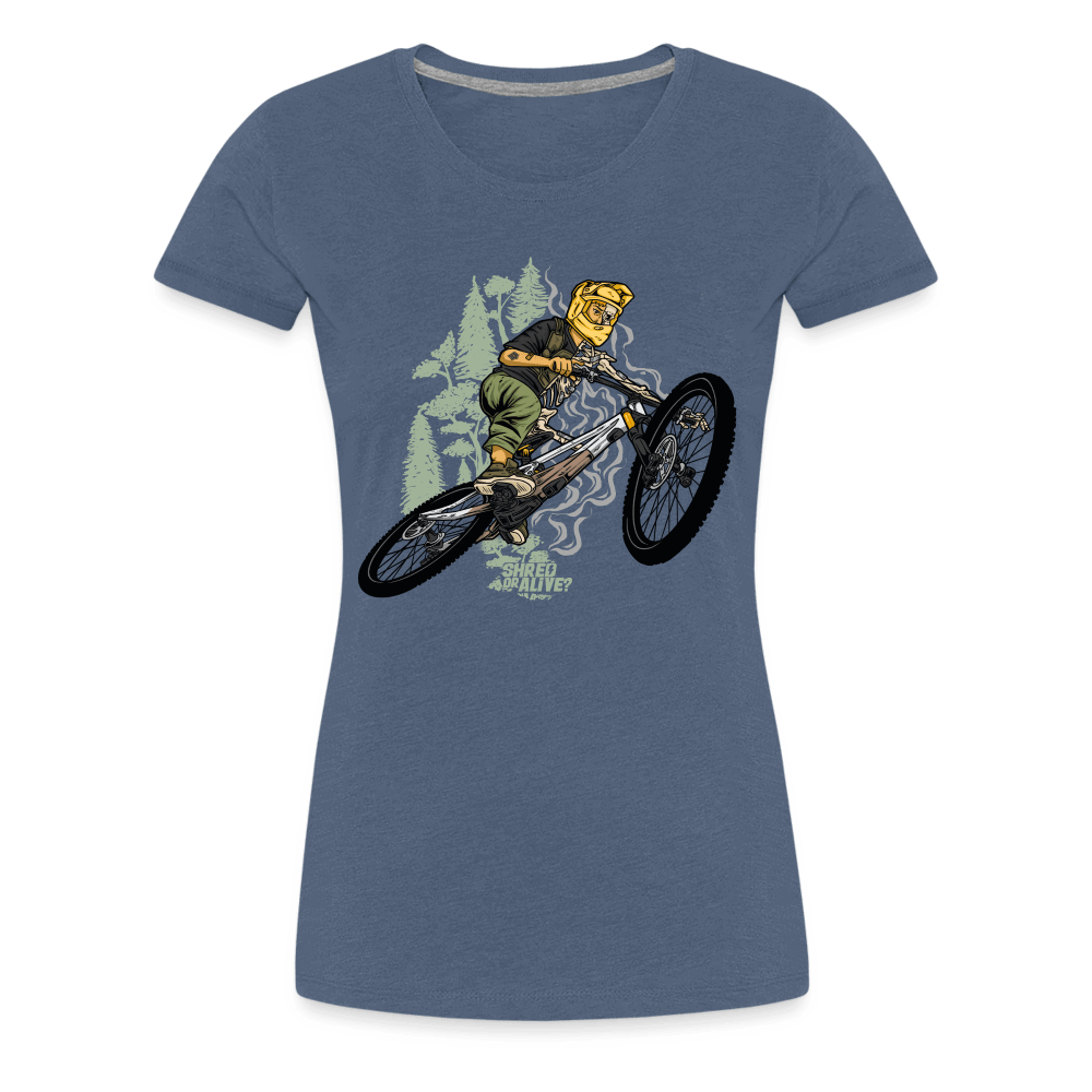 SPOD Frauen Premium T-Shirt Blau meliert / S Shred or Alive - Jumper - Frauen Premium T-Shirt E-Bike-Community