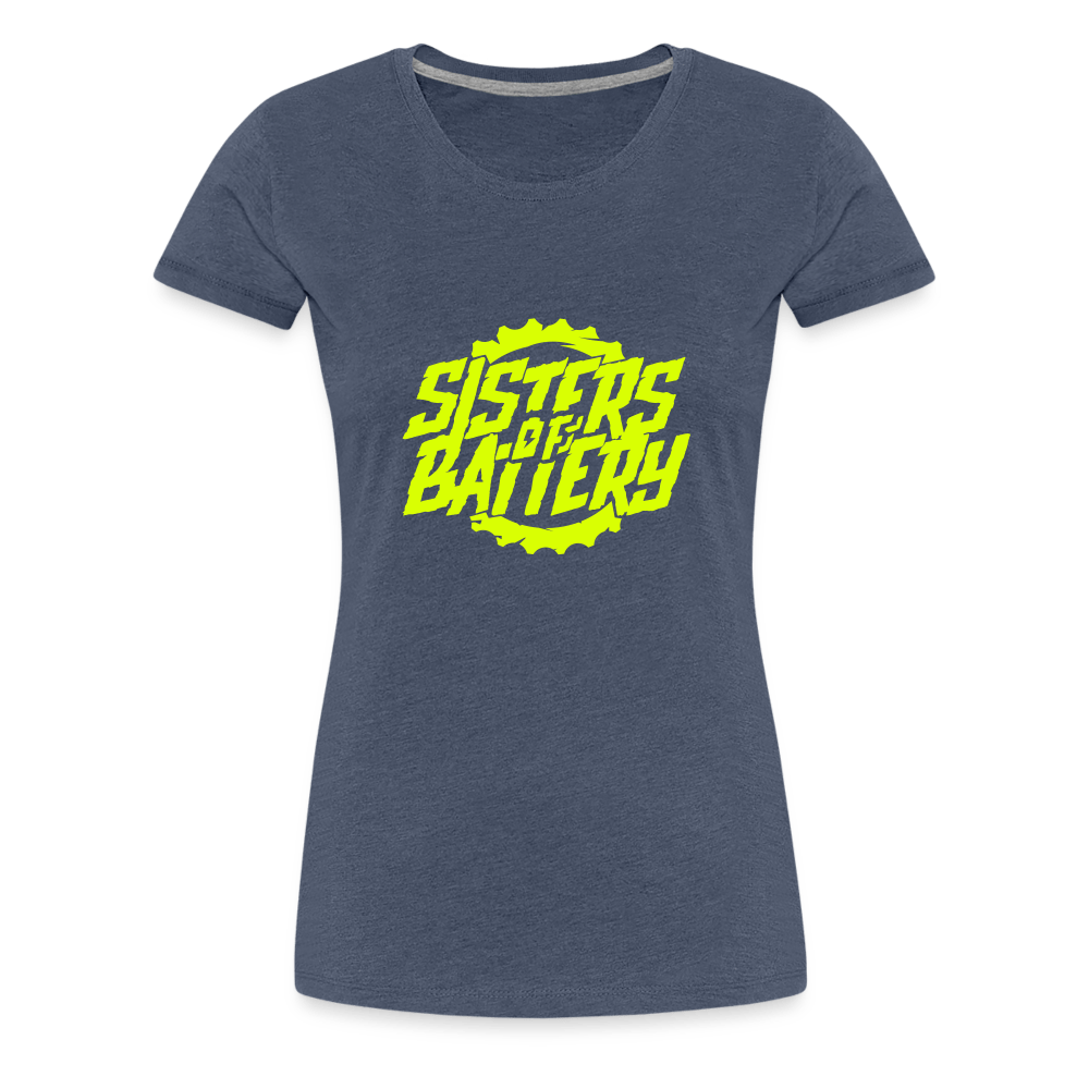 SPOD Frauen Premium T-Shirt Blau meliert / S Sisters of Battery - Neongelb Frauen Premium T-Shirt E-Bike-Community