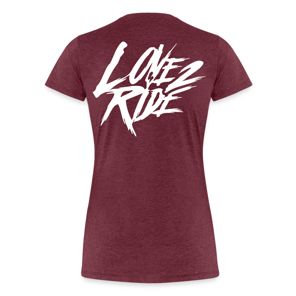 SPOD Frauen Premium T-Shirt Bordeauxrot meliert / S LOVE 2 RIDE  - FRONT / Backprint -Frauen Premium T-Shirt E-Bike-Community