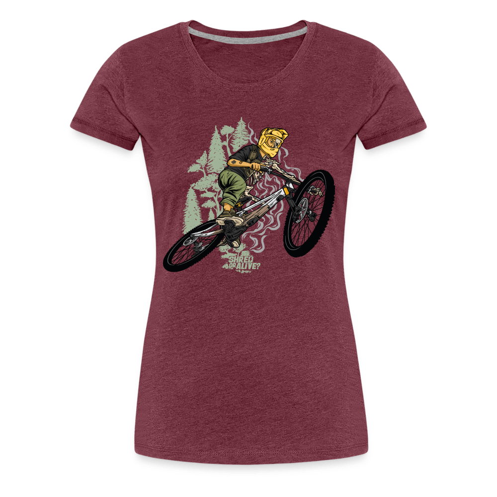 SPOD Frauen Premium T-Shirt Bordeauxrot meliert / S Shred or Alive - Jumper - Frauen Premium T-Shirt E-Bike-Community