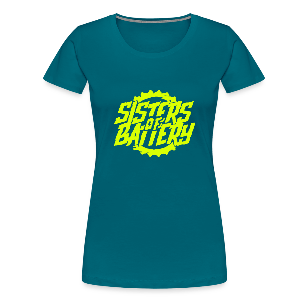 SPOD Frauen Premium T-Shirt Divablau / S Sisters of Battery - Neongelb Frauen Premium T-Shirt E-Bike-Community