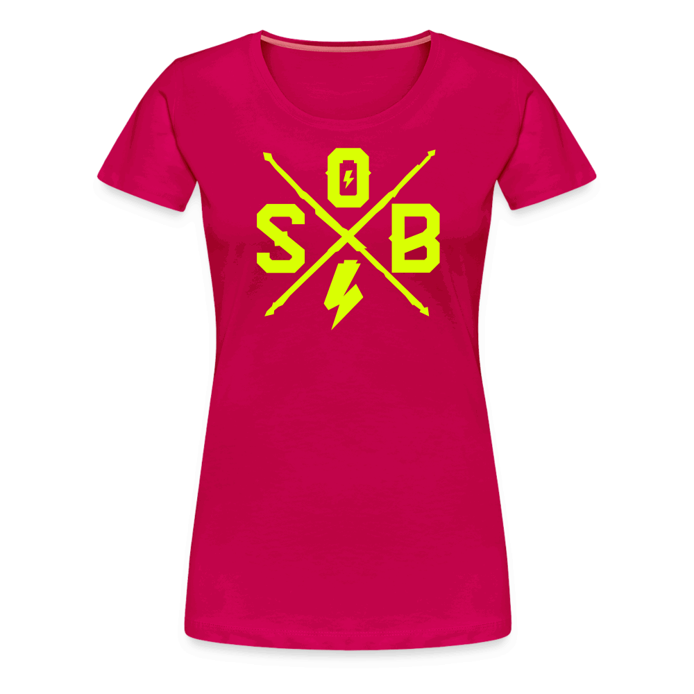 SPOD Frauen Premium T-Shirt dunkles Pink / S Cross - Neongelb - Frauen Premium T-Shirt E-Bike-Community