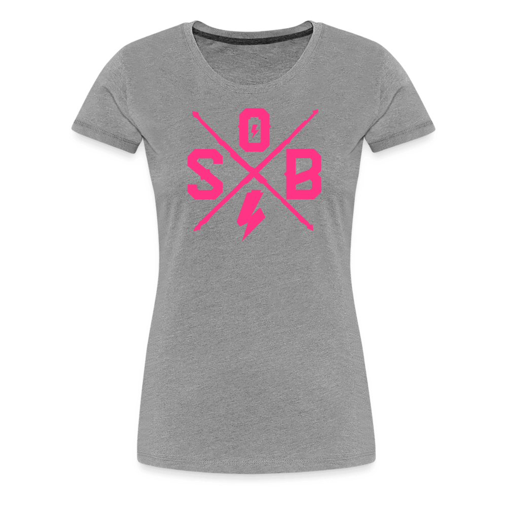 SPOD Frauen Premium T-Shirt Grau meliert / S Cross - Neonpink - Frauen Premium T-Shirt E-Bike-Community