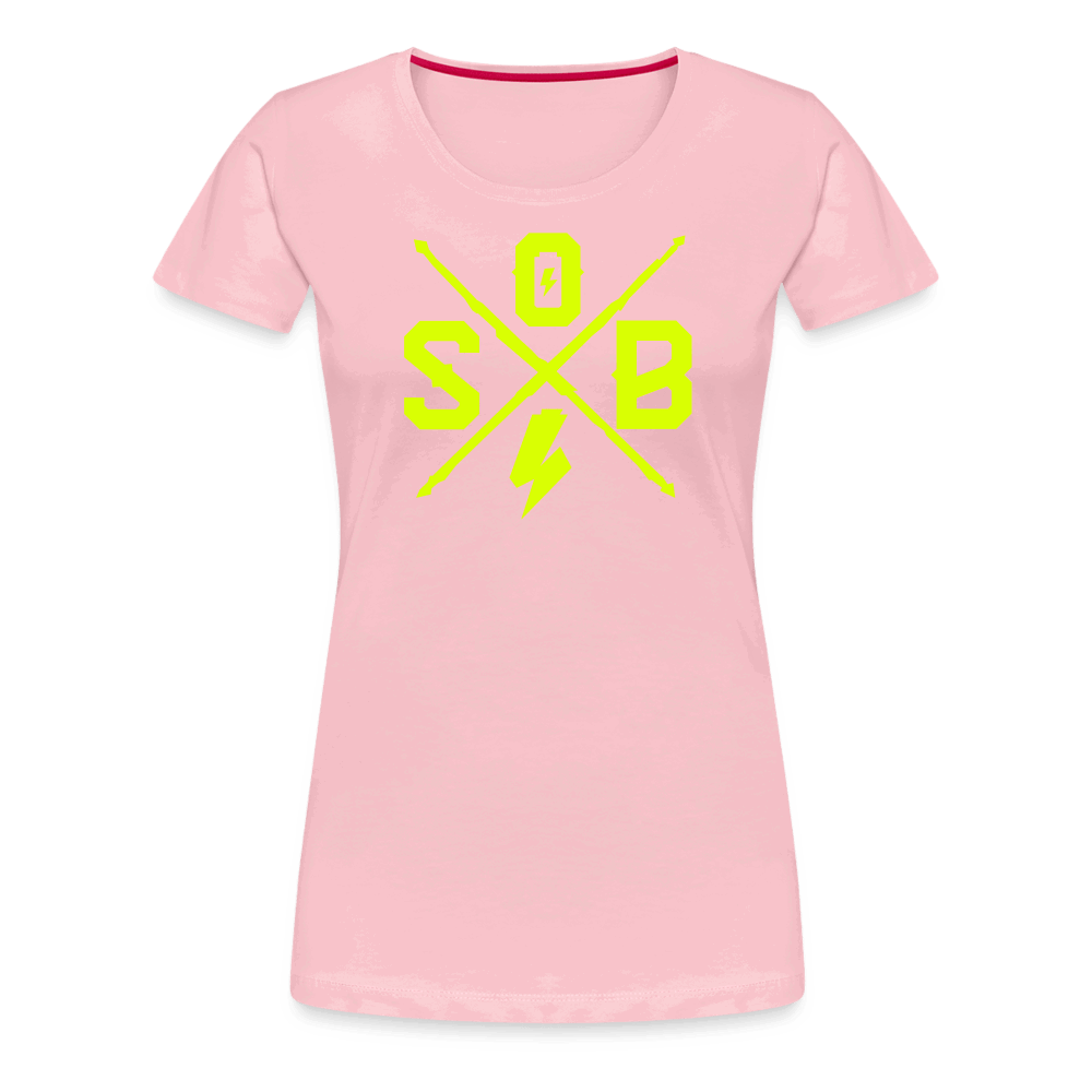 SPOD Frauen Premium T-Shirt Hellrosa / S Cross - Neongelb - Frauen Premium T-Shirt E-Bike-Community