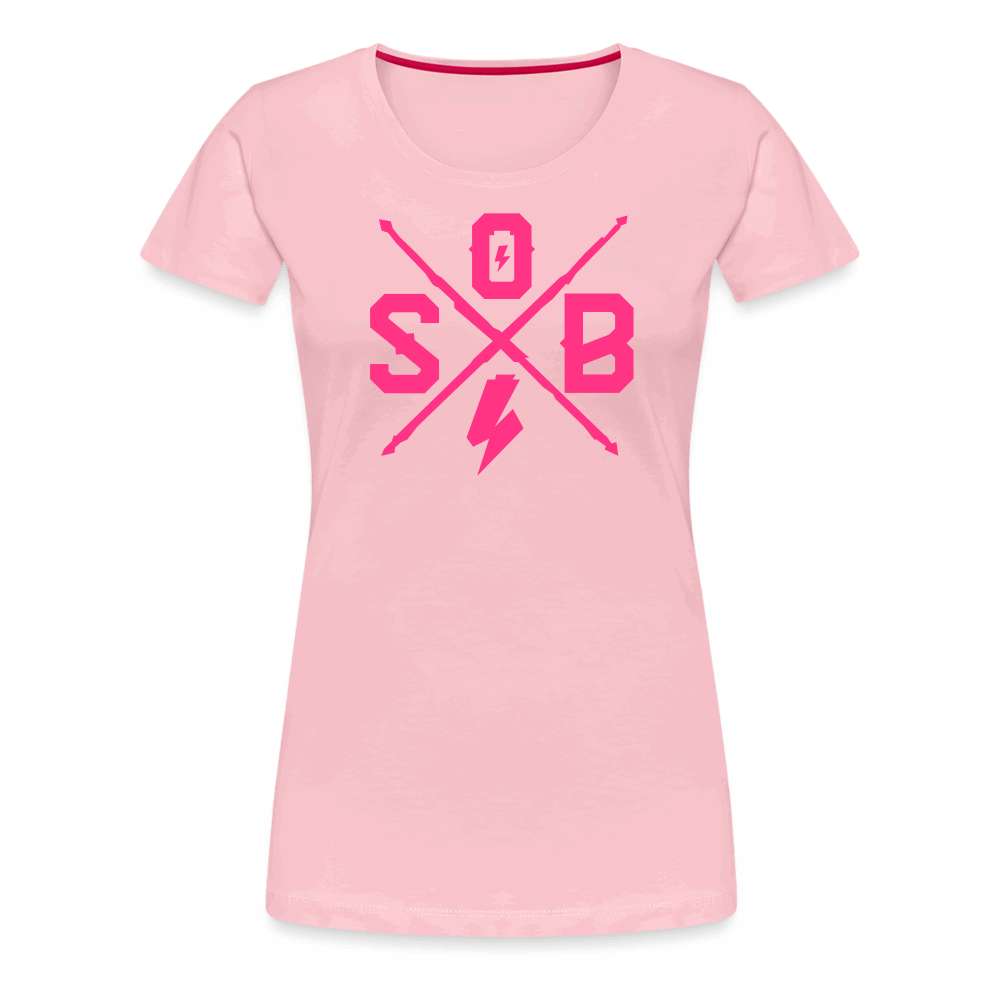 SPOD Frauen Premium T-Shirt Hellrosa / S Cross - Neonpink - Frauen Premium T-Shirt E-Bike-Community