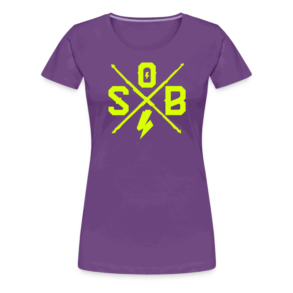 SPOD Frauen Premium T-Shirt Lila / S Cross - Neongelb - Frauen Premium T-Shirt E-Bike-Community