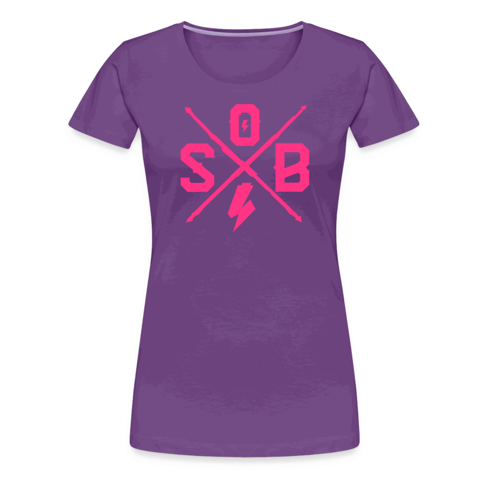 SPOD Frauen Premium T-Shirt Lila / S Cross - Neonpink - Frauen Premium T-Shirt E-Bike-Community