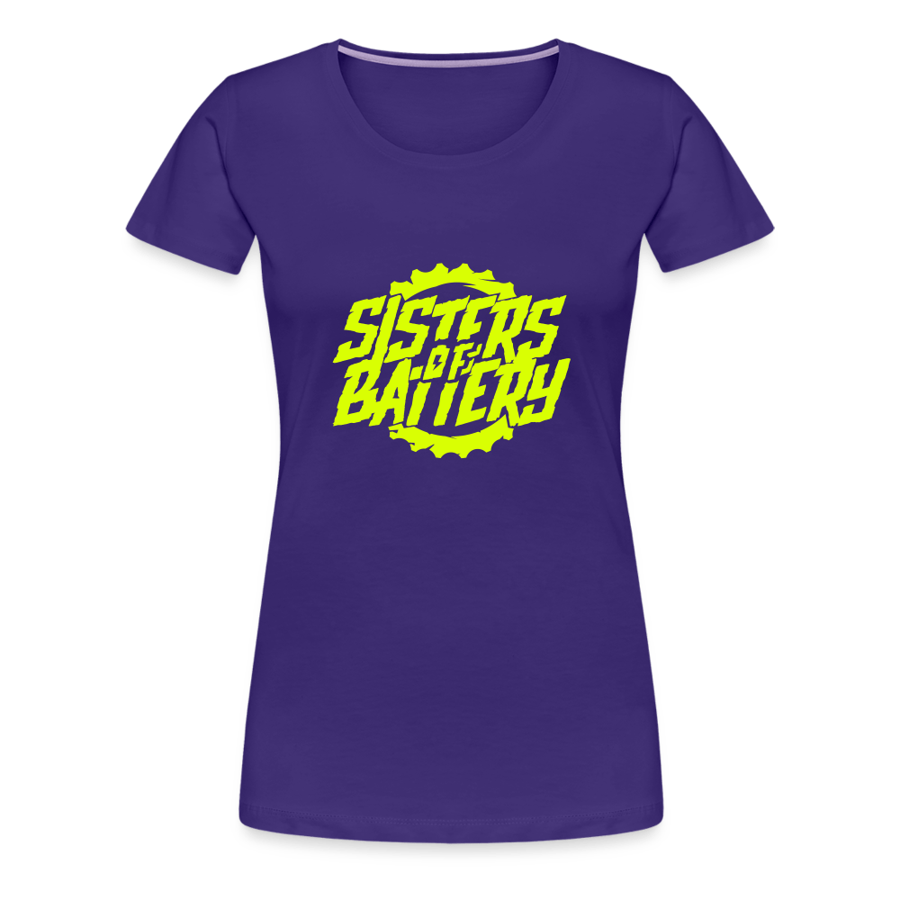 SPOD Frauen Premium T-Shirt Lila / S Sisters of Battery - Neongelb Frauen Premium T-Shirt E-Bike-Community