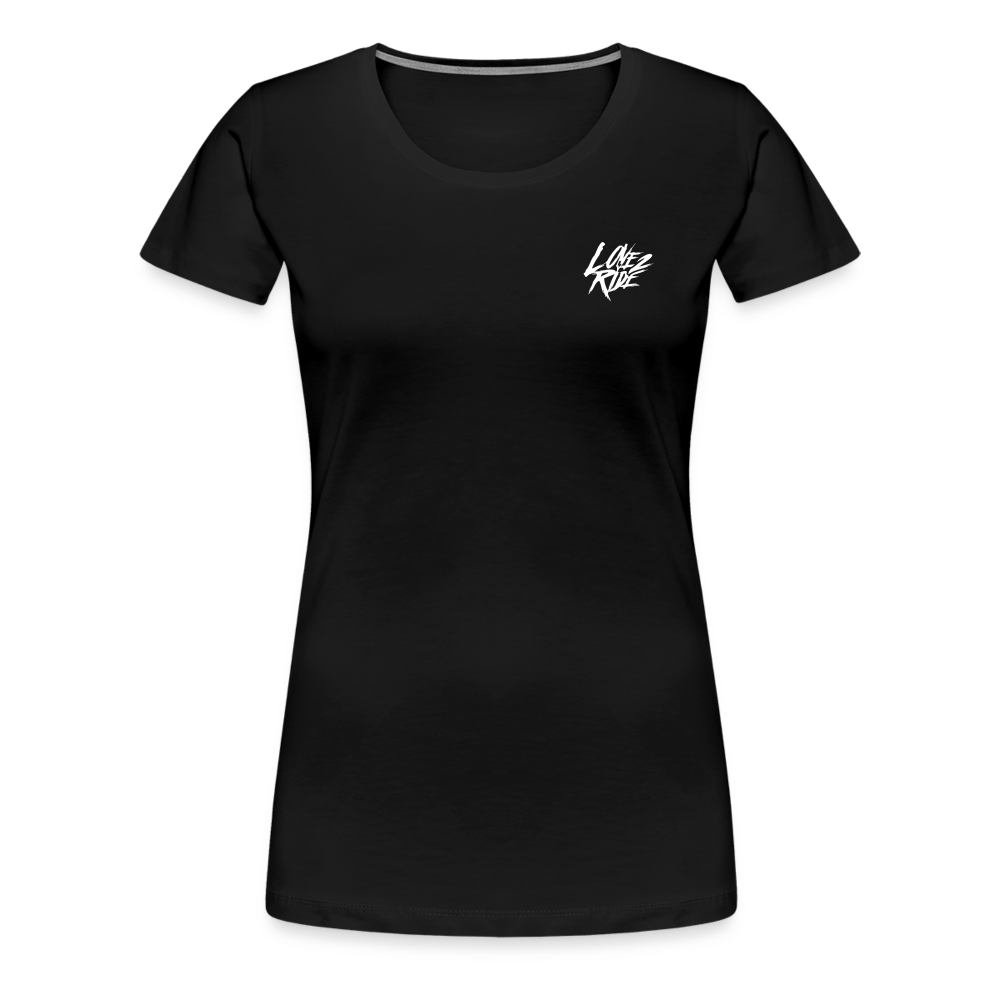 SPOD Frauen Premium T-Shirt LOVE 2 RIDE  - FRONT / Backprint -Frauen Premium T-Shirt E-Bike-Community