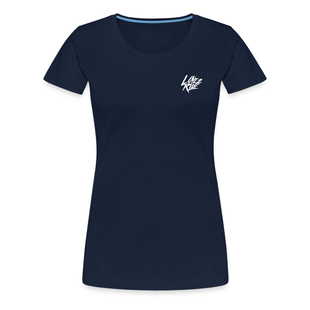 SPOD Frauen Premium T-Shirt LOVE 2 RIDE  - FRONT / Backprint -Frauen Premium T-Shirt E-Bike-Community