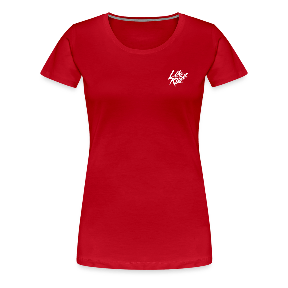 SPOD Frauen Premium T-Shirt LOVE 2 RIDE  - FRONT / Backprint -Frauen Premium T-Shirt E-Bike-Community