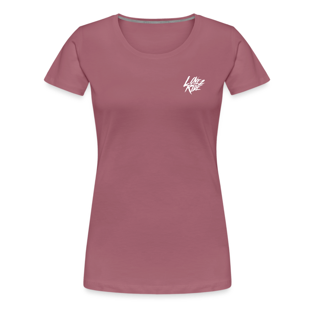 SPOD Frauen Premium T-Shirt LOVE 2 RIDE  - FRONT / Backprint -Frauen Premium T-Shirt E-Bike-Community