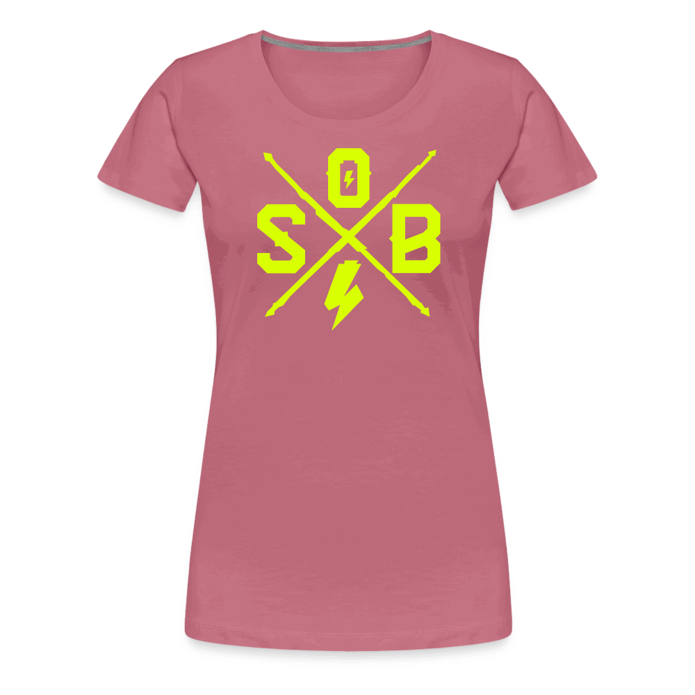 SPOD Frauen Premium T-Shirt Malve / S Cross - Neongelb - Frauen Premium T-Shirt E-Bike-Community