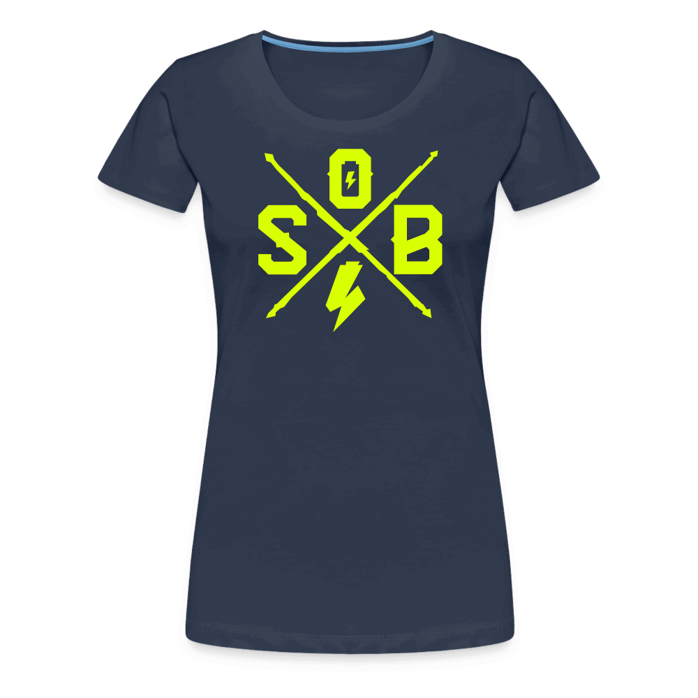 SPOD Frauen Premium T-Shirt Navy / S Cross - Neongelb - Frauen Premium T-Shirt E-Bike-Community