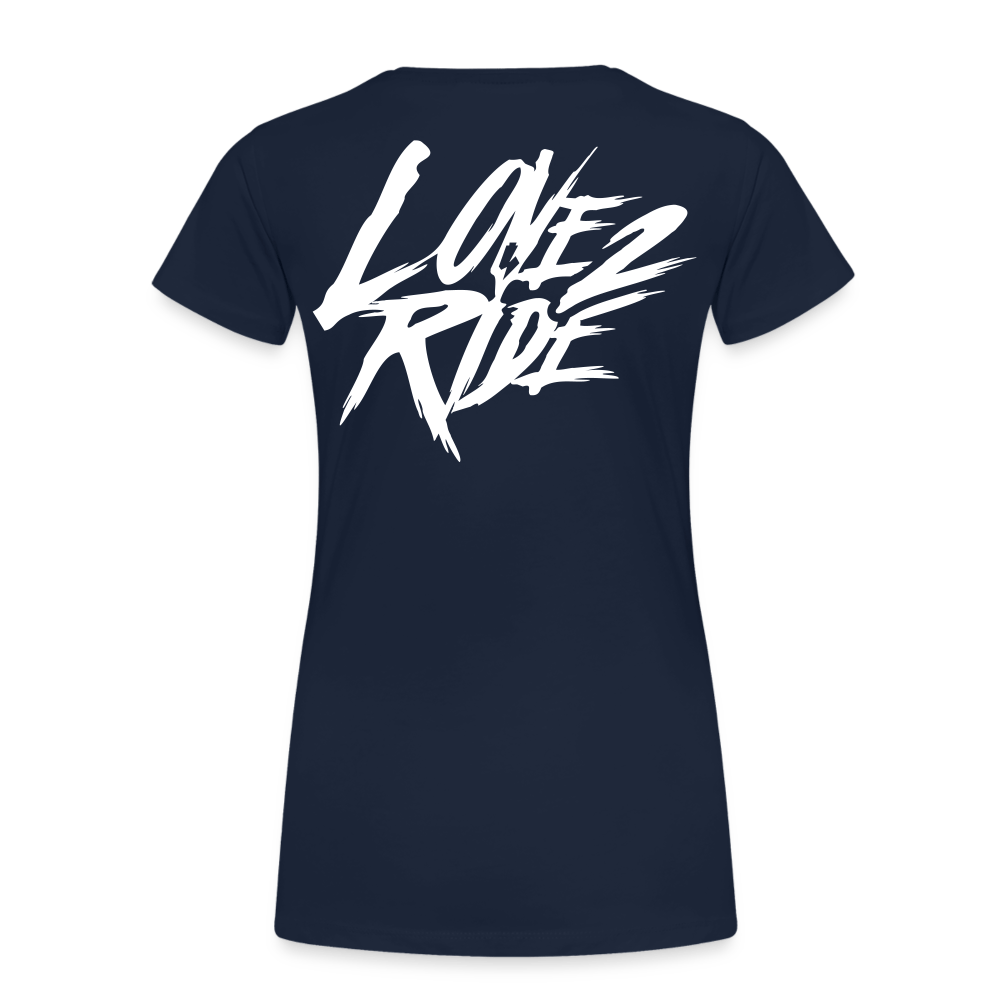 SPOD Frauen Premium T-Shirt Navy / S LOVE 2 RIDE  - FRONT / Backprint -Frauen Premium T-Shirt E-Bike-Community