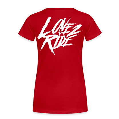 SPOD Frauen Premium T-Shirt Rot / S LOVE 2 RIDE  - FRONT / Backprint -Frauen Premium T-Shirt E-Bike-Community