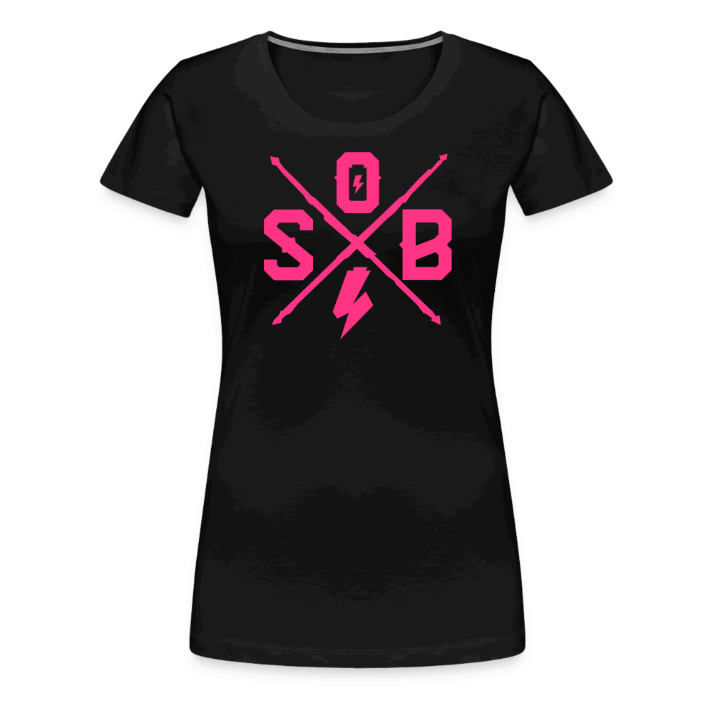 SPOD Frauen Premium T-Shirt Schwarz / S Cross - Neonpink - Frauen Premium T-Shirt E-Bike-Community