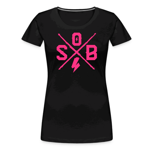 SPOD Frauen Premium T-Shirt Schwarz / S Cross - Neonpink - Frauen Premium T-Shirt E-Bike-Community