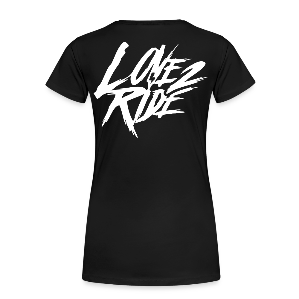 SPOD Frauen Premium T-Shirt Schwarz / S LOVE 2 RIDE  - FRONT / Backprint -Frauen Premium T-Shirt E-Bike-Community