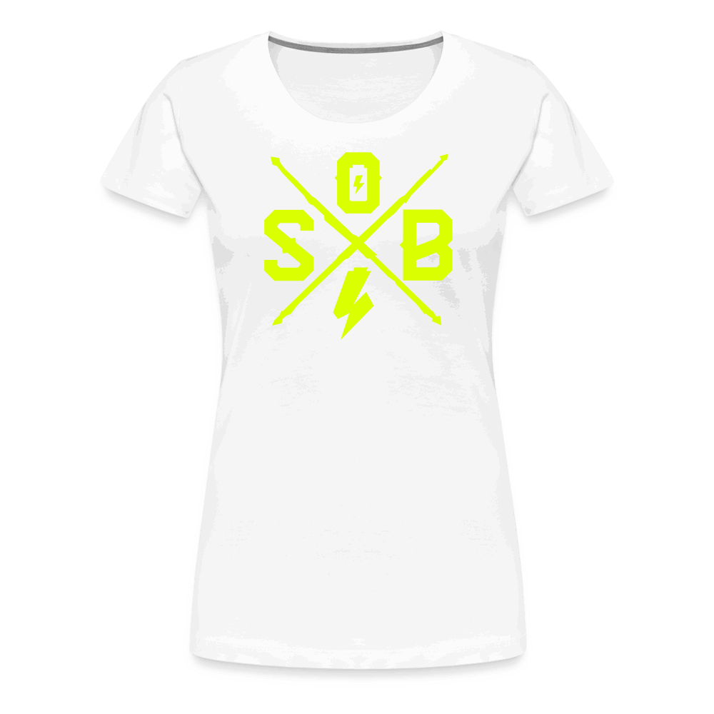 SPOD Frauen Premium T-Shirt weiß / S Cross - Neongelb - Frauen Premium T-Shirt E-Bike-Community