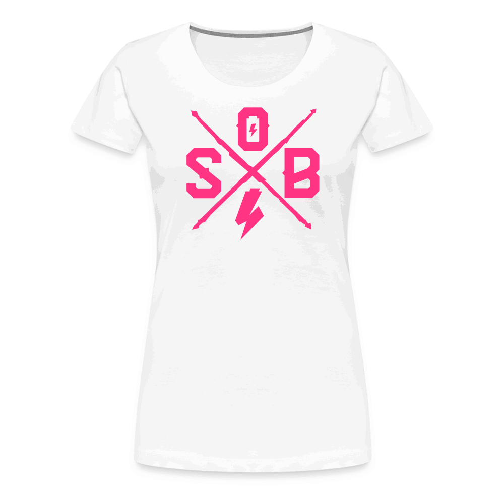 SPOD Frauen Premium T-Shirt weiß / S Cross - Neonpink - Frauen Premium T-Shirt E-Bike-Community