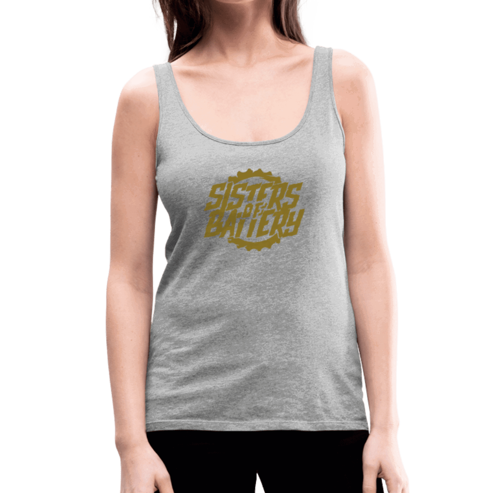 SPOD Frauen Premium Tank Top Grau meliert / S Sisters of Battery - GOLD EDITION - Front Frauen Premium Tank Top E-Bike-Community