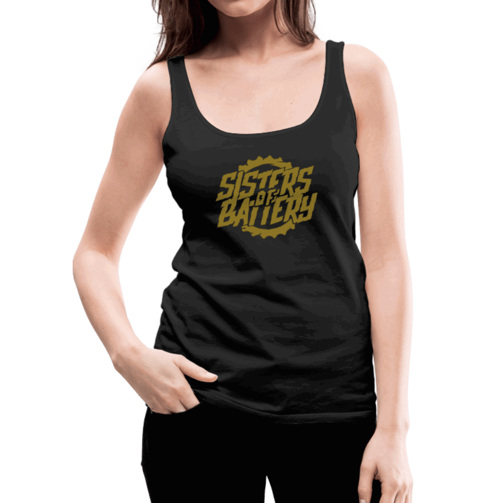 SPOD Frauen Premium Tank Top Schwarz / S Sisters of Battery - GOLD EDITION - Front Frauen Premium Tank Top E-Bike-Community