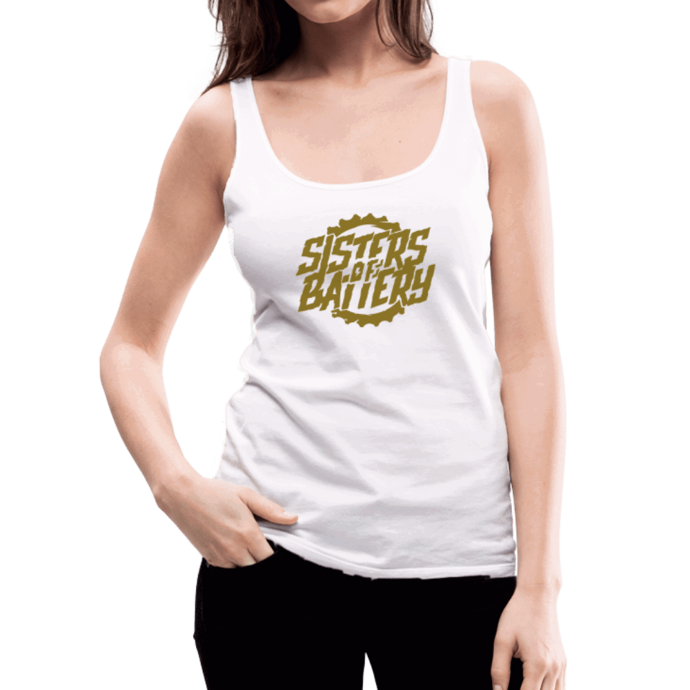 SPOD Frauen Premium Tank Top Weiß / S Sisters of Battery - GOLD EDITION - Front Frauen Premium Tank Top E-Bike-Community