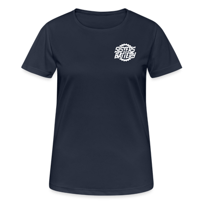 SPOD Frauen T-Shirt atmungsaktiv Dunkelnavy / S Sisters of Battery - Frauen T-Shirt atmungsaktiv E-Bike-Community