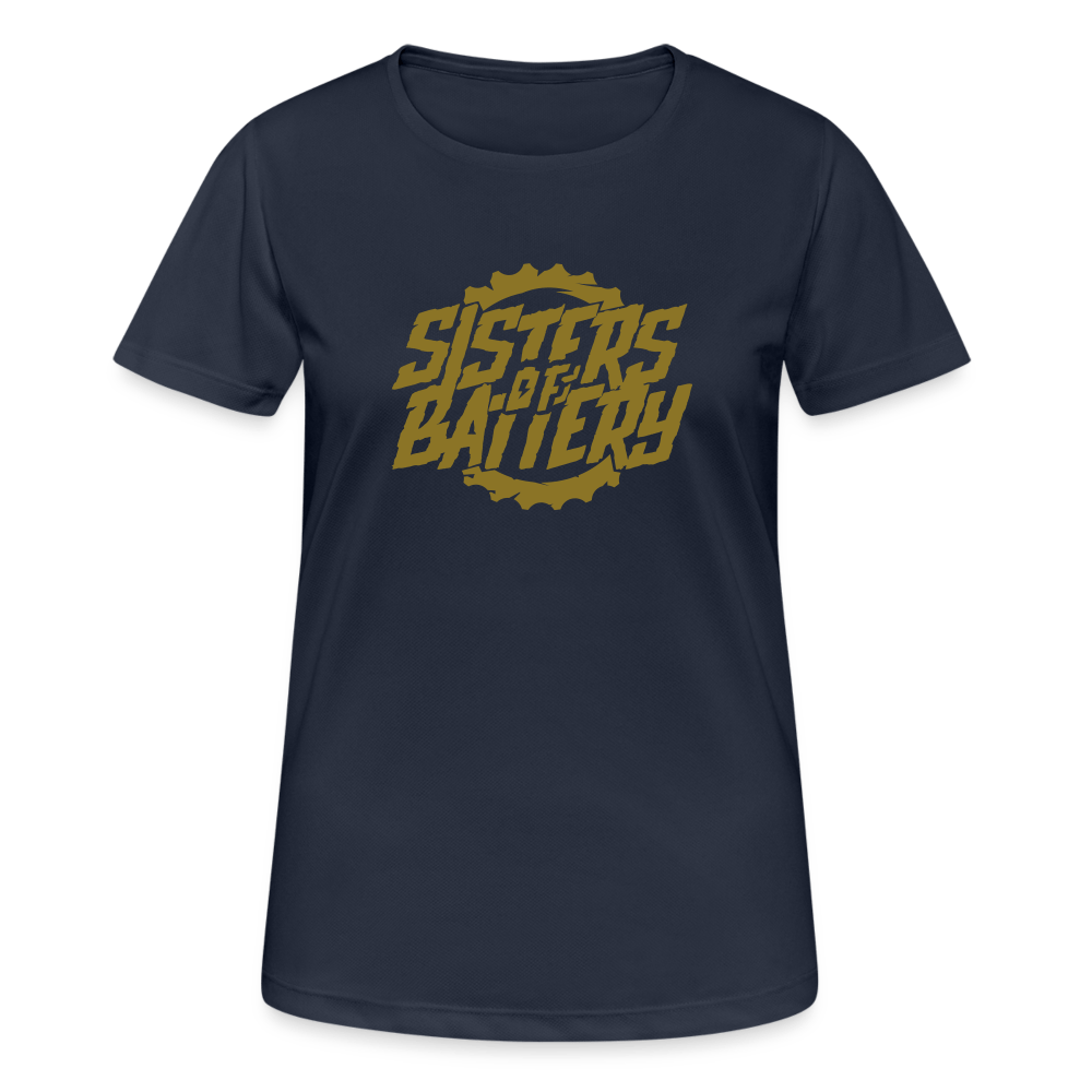 SPOD Frauen T-Shirt atmungsaktiv Dunkelnavy / S Sisters of Battery - GOLD EDITION - Frauen T-Shirt atmungsaktiv E-Bike-Community