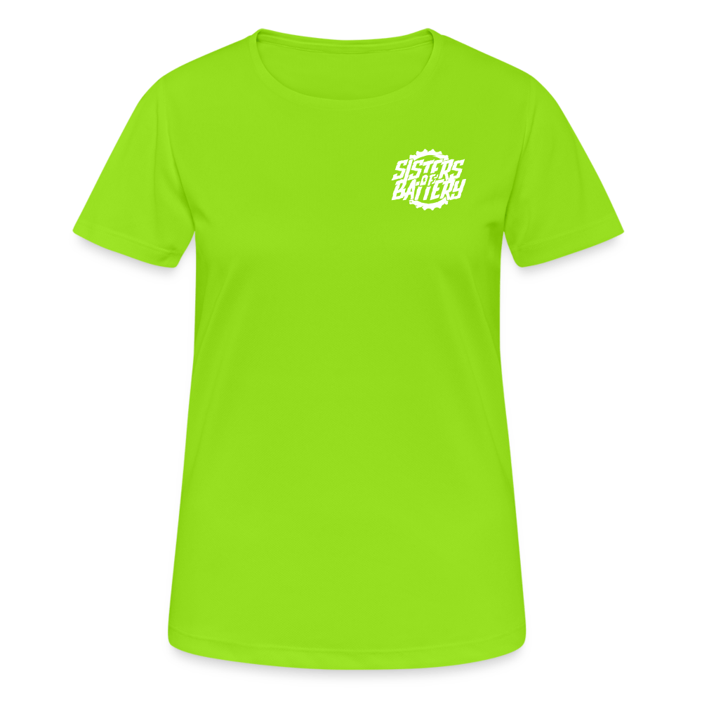 SPOD Frauen T-Shirt atmungsaktiv Neongrün / S Sisters of Battery - Frauen T-Shirt atmungsaktiv E-Bike-Community