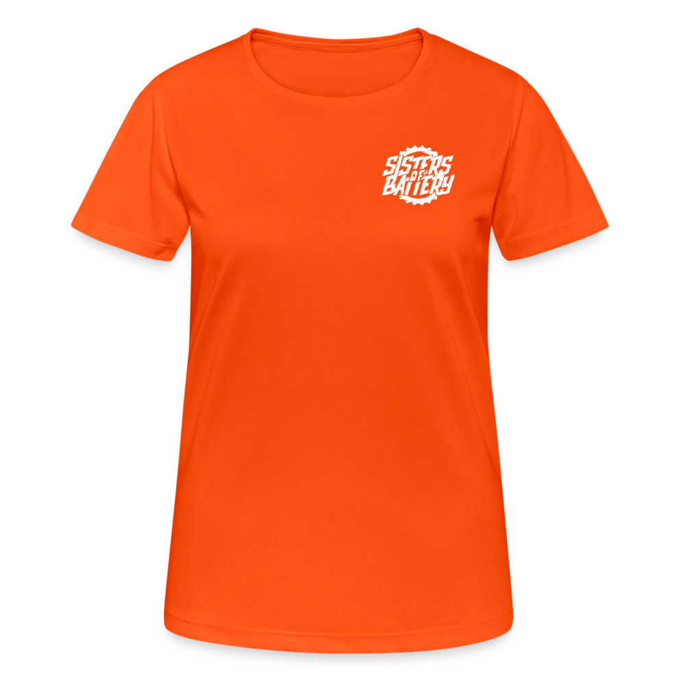 SPOD Frauen T-Shirt atmungsaktiv Neonorange / S Sisters of Battery - Frauen T-Shirt atmungsaktiv E-Bike-Community