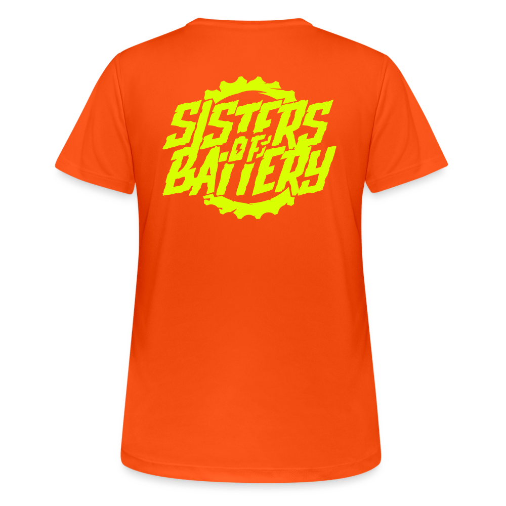 SPOD Frauen T-Shirt atmungsaktiv Neonorange / S Sisters of Battery - Neongelb - Frauen T-Shirt atmungsaktiv E-Bike-Community