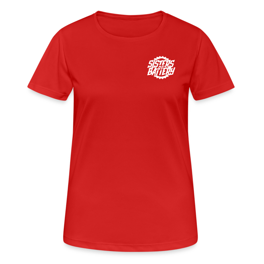 SPOD Frauen T-Shirt atmungsaktiv Rot / S Sisters of Battery - Frauen T-Shirt atmungsaktiv E-Bike-Community