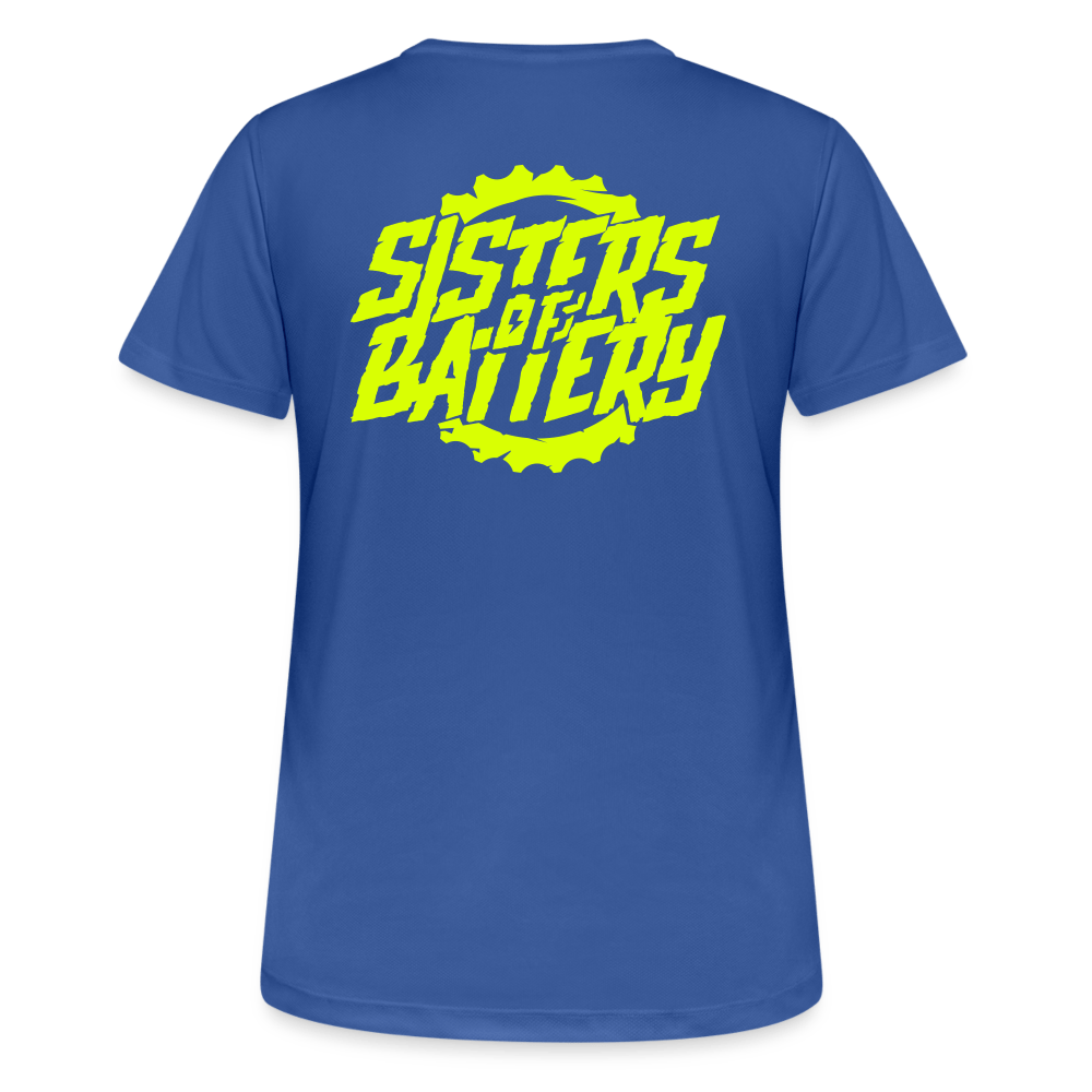 SPOD Frauen T-Shirt atmungsaktiv Royalblau / S Sisters of Battery - Neongelb - Frauen T-Shirt atmungsaktiv E-Bike-Community