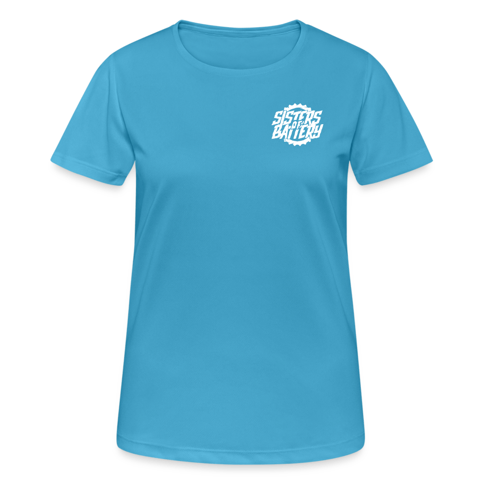 SPOD Frauen T-Shirt atmungsaktiv Saphirblau / S Sisters of Battery - Frauen T-Shirt atmungsaktiv E-Bike-Community