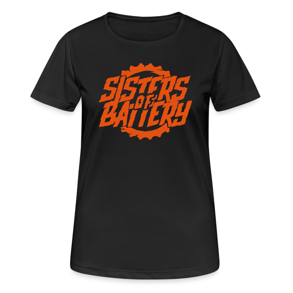 SPOD Frauen T-Shirt atmungsaktiv Schwarz / S Sisters of Battery - Front -Frauen T-Shirt atmungsaktiv E-Bike-Community